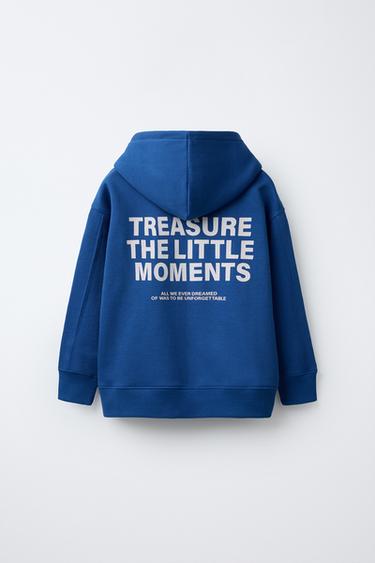 SWEAT À CAPUCHE ET INSCRIPTION - Bleu électrique de Zara - Image 1