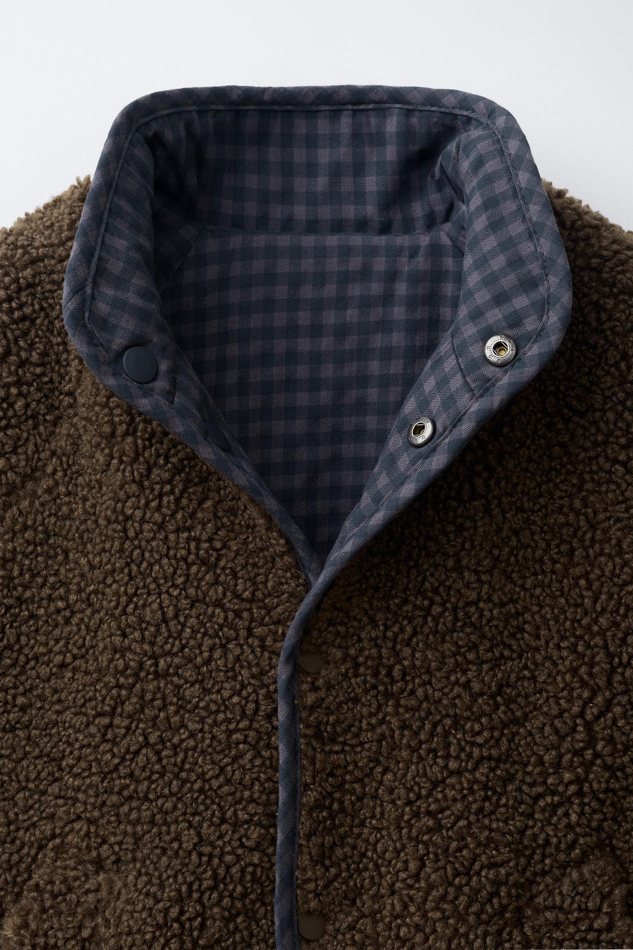 REVERSIBLE CHECKED FAUX SHEARLING JACKET