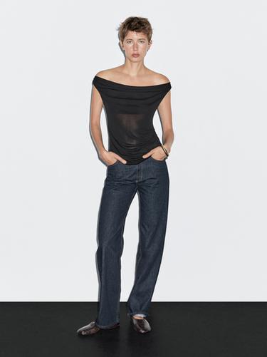 Top col drapé fluide - Noir de Zara - Image 0