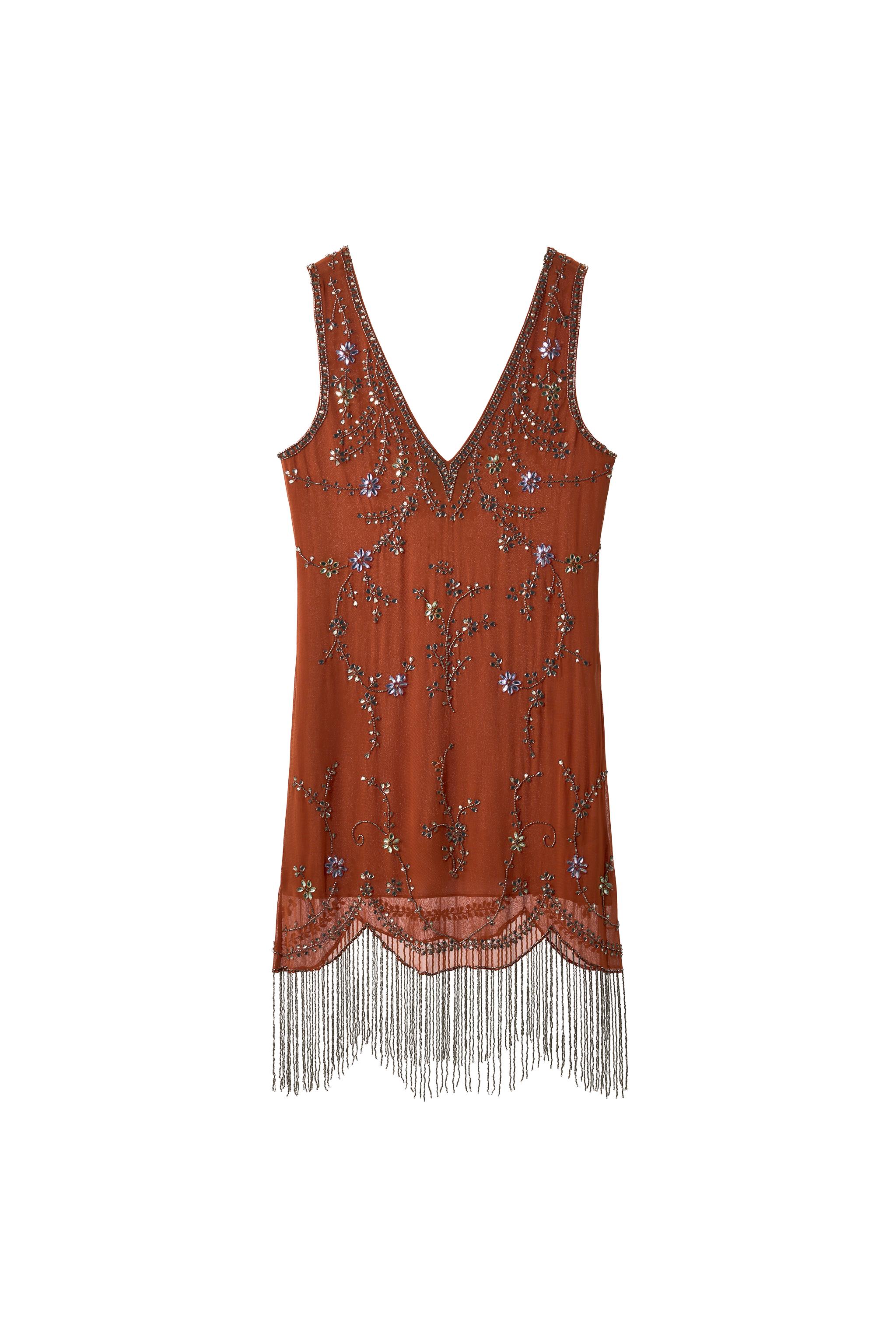 VESTIDO MIDI ABALORIOS FLECOS