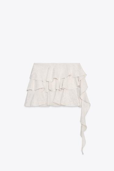 Zara ASYMMETRIC RUFFLE MINI SKIRT - Silver