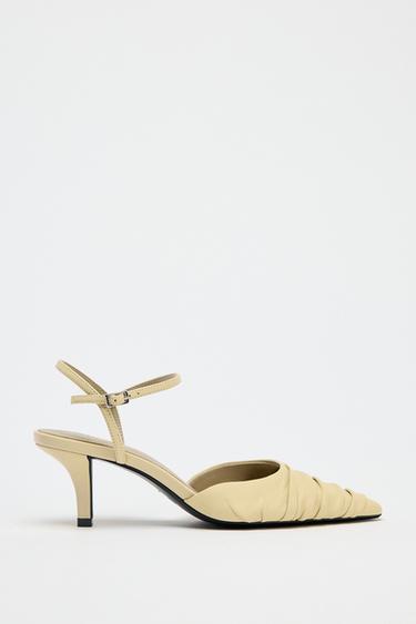 GATHERED LEATHER HEELS - Light yellow by Zara - Image 1