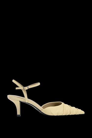 Zara RUCHED LEATHER HEELS - Light yellow - Image 0