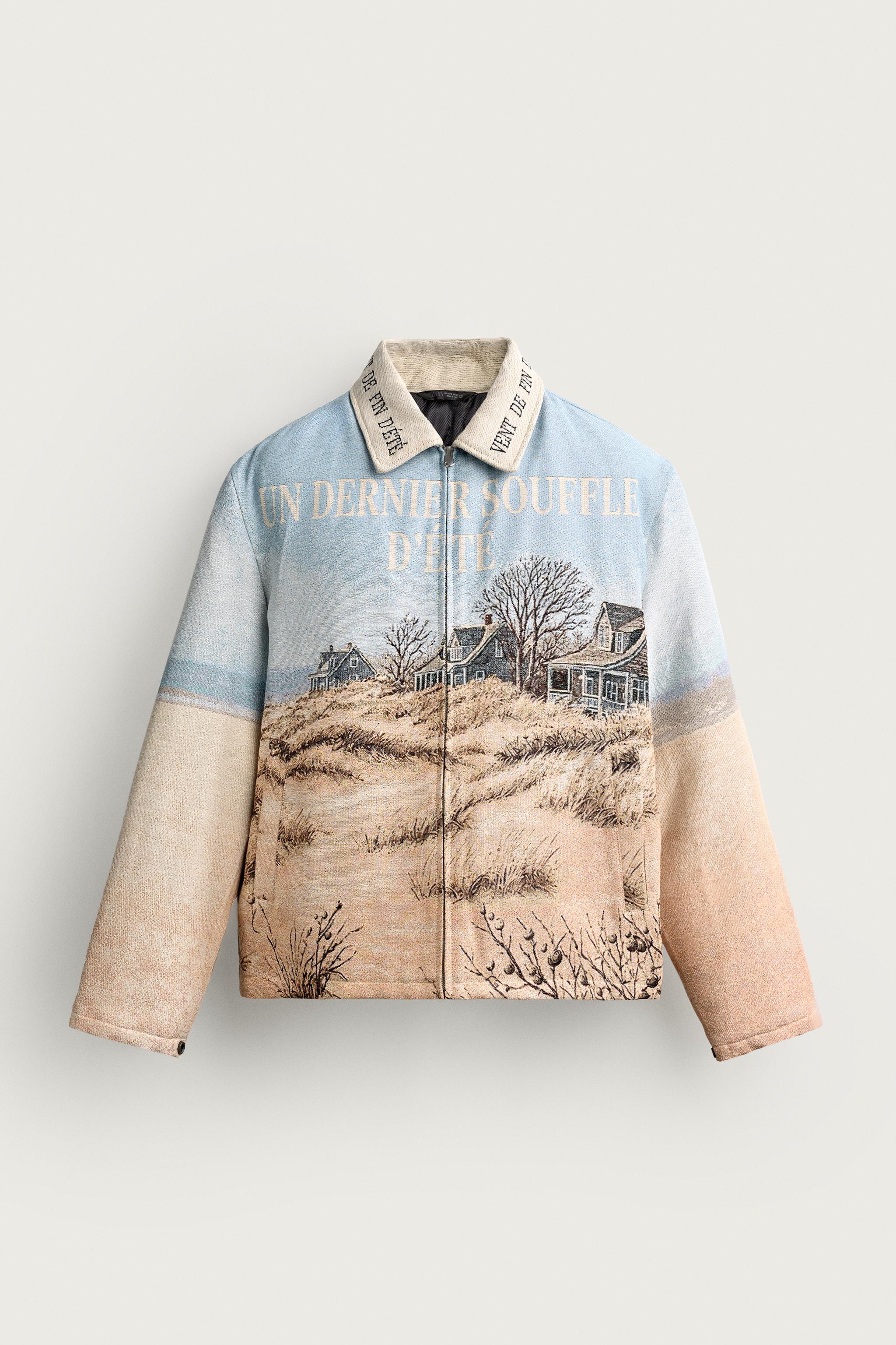 LANDSCAPE JACQUARD PADDED JACKET — Beige