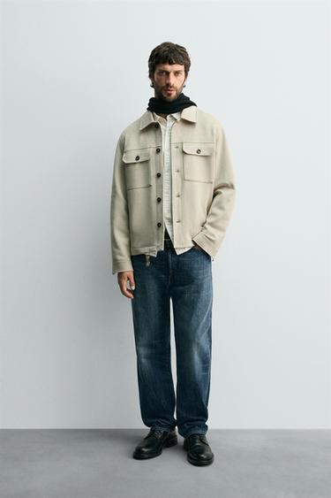 FAUX SUEDE OVERSHIRT - Sand by Zara