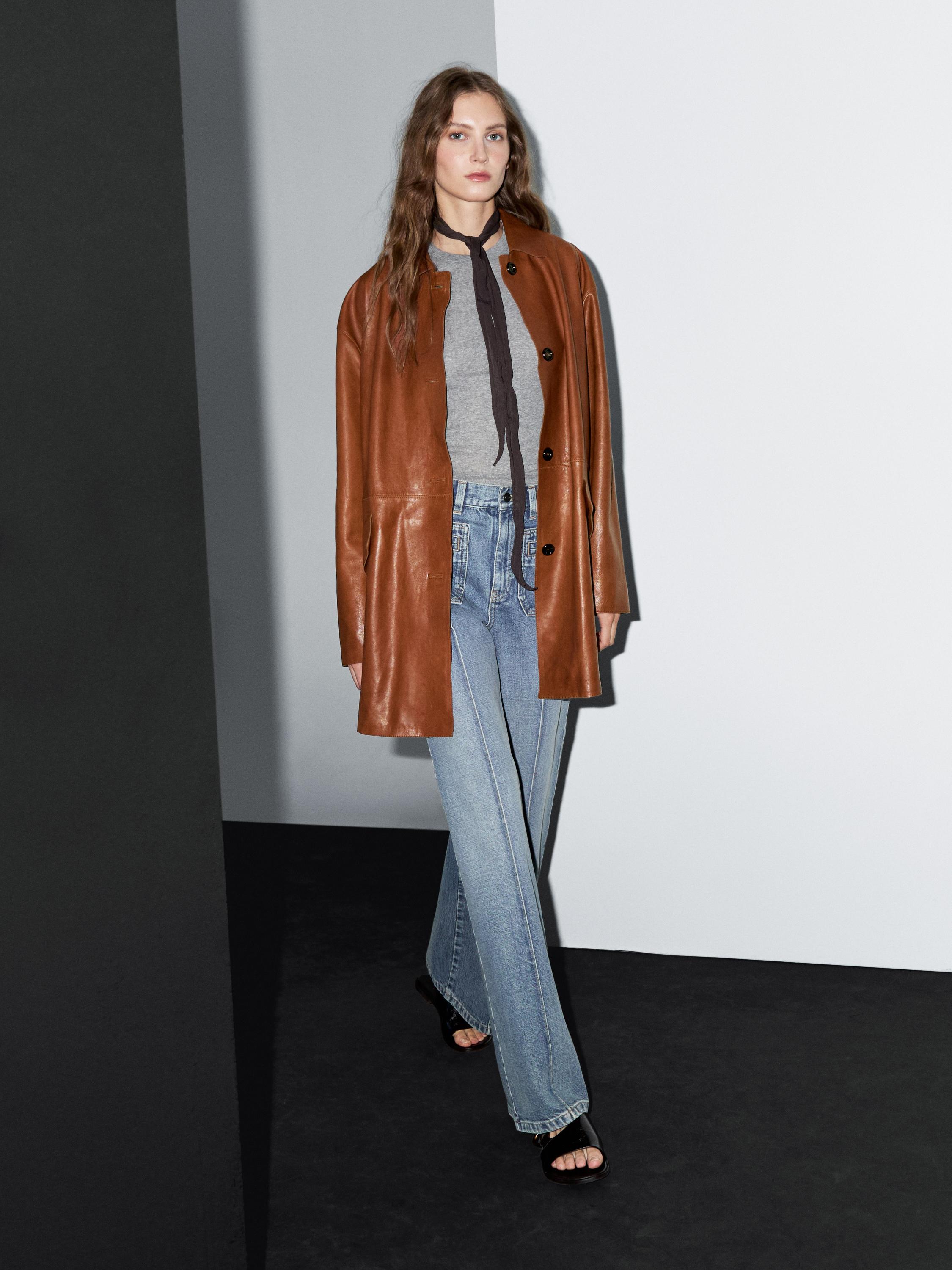 Manteau long en cuir nappa