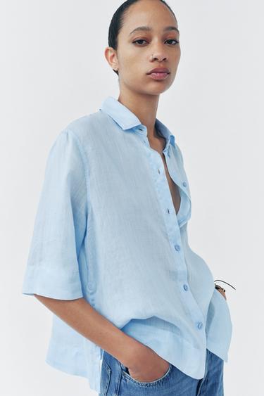 Zara RAMIE SHIRT ZW COLLECTION - Light blue