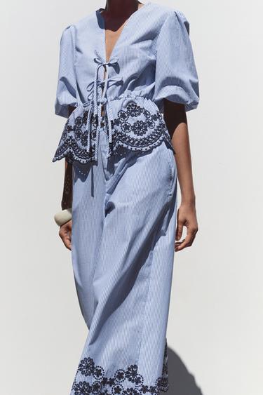 TOP RAYÉ BRODÉ - Bleu / Indigo de Zara - Image 3
