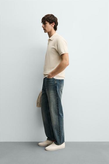 TEXTURED KNIT POLO SHIRT - Oyster-white by Zara - Image 3