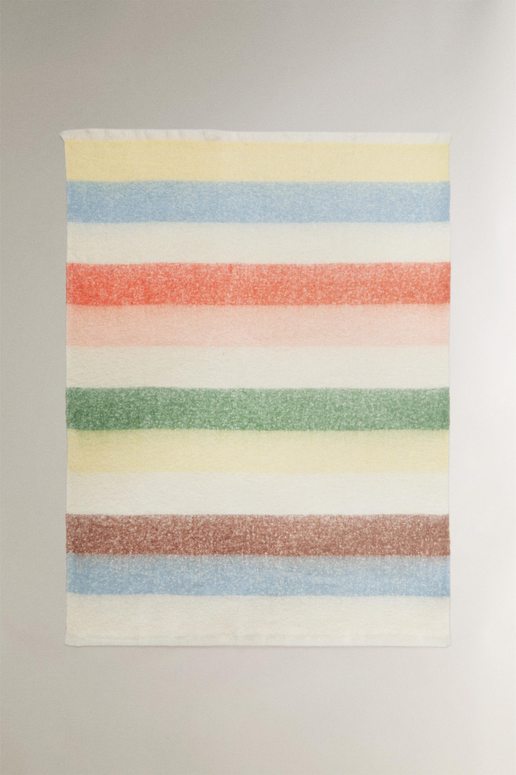 KIDS' BRUSHED STRIPED BLANKET — Multicoloured
