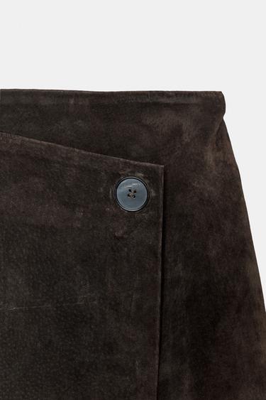 JUPE MI-LONGUE CROISÉE 100 % CUIR - Marron de Zara - Image 7