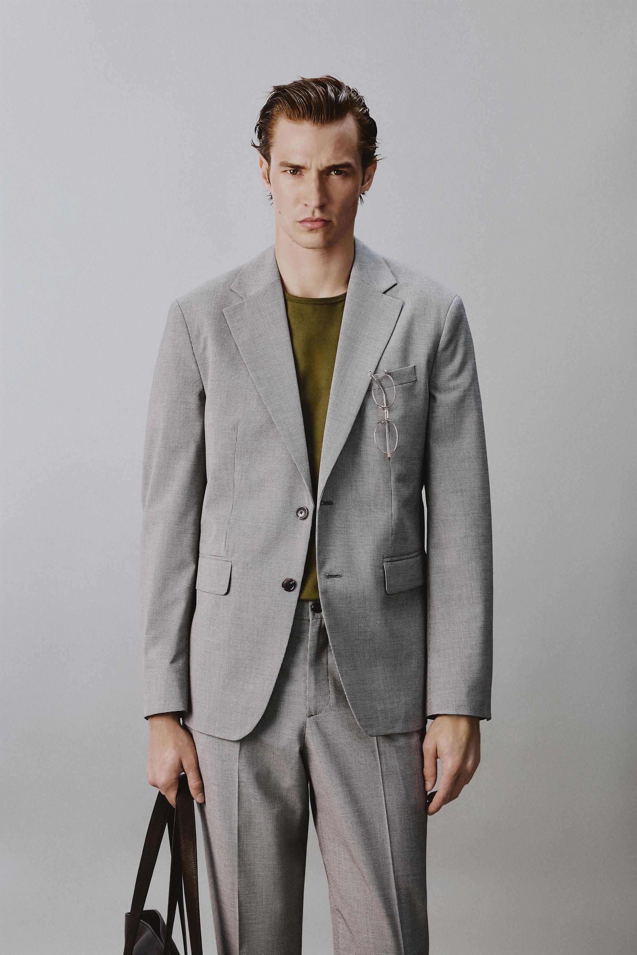 REGULAR FIT HOUNDSTOOTH SUIT BLAZER — Black / White (alternate view)
