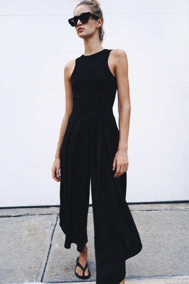 Zara COMBINED WIDE-LEG JUMPSUIT - Black