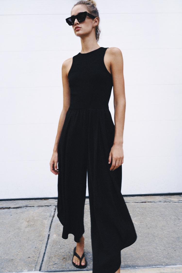 COMBINED WIDE-LEG JUMPSUIT — Black