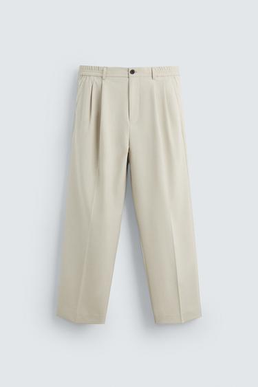 CALÇA WIDE FIT COM PREGAS - Areia da Zara