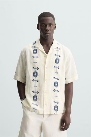 CAMISA JACQUARD CONTRASTE - Índigo da Zara