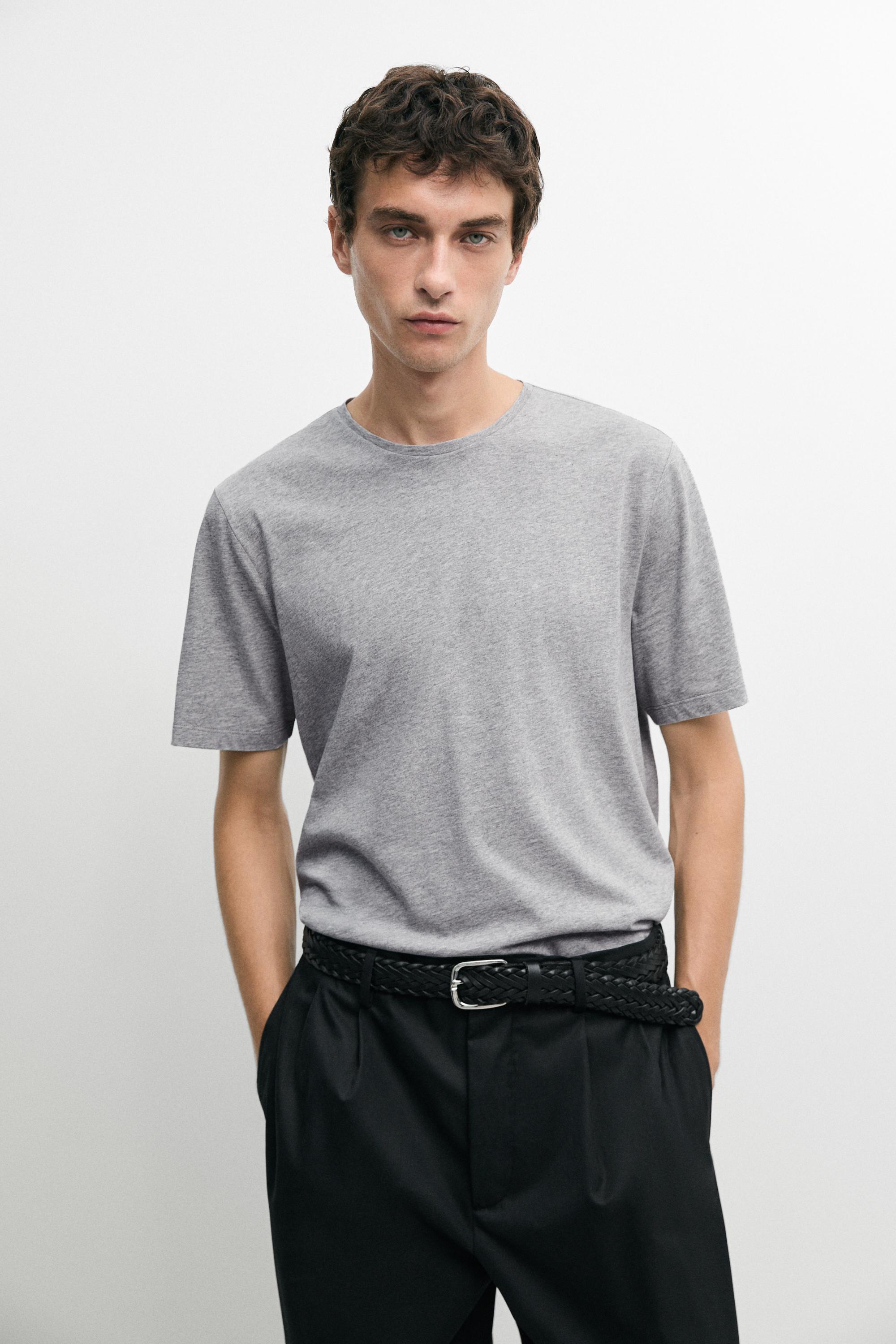 Short sleeve melange cotton T-shirt — Gray marl