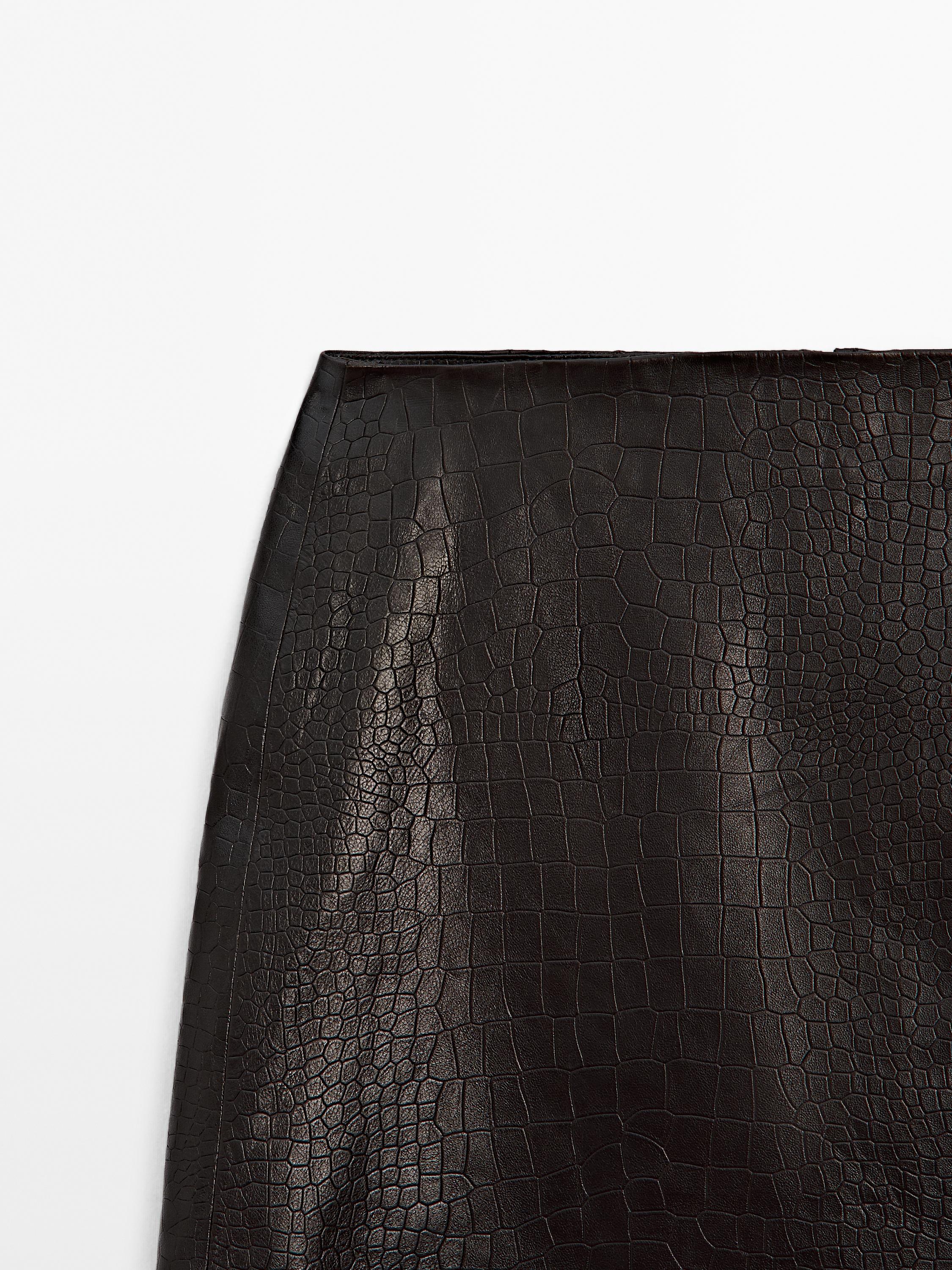 Mock croc nappa leather mini skirt