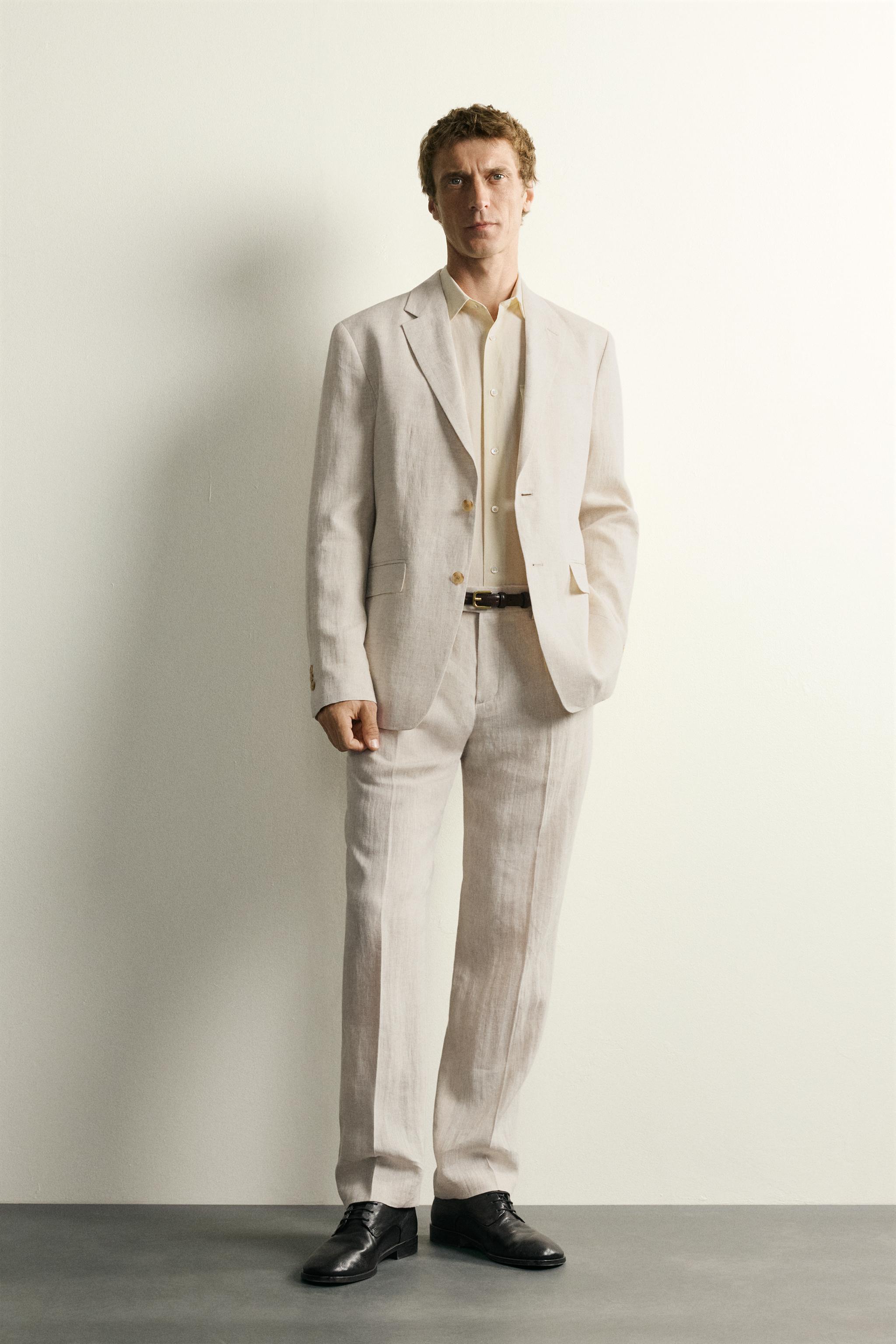 100% LINEN PLEATED SUIT PANTS