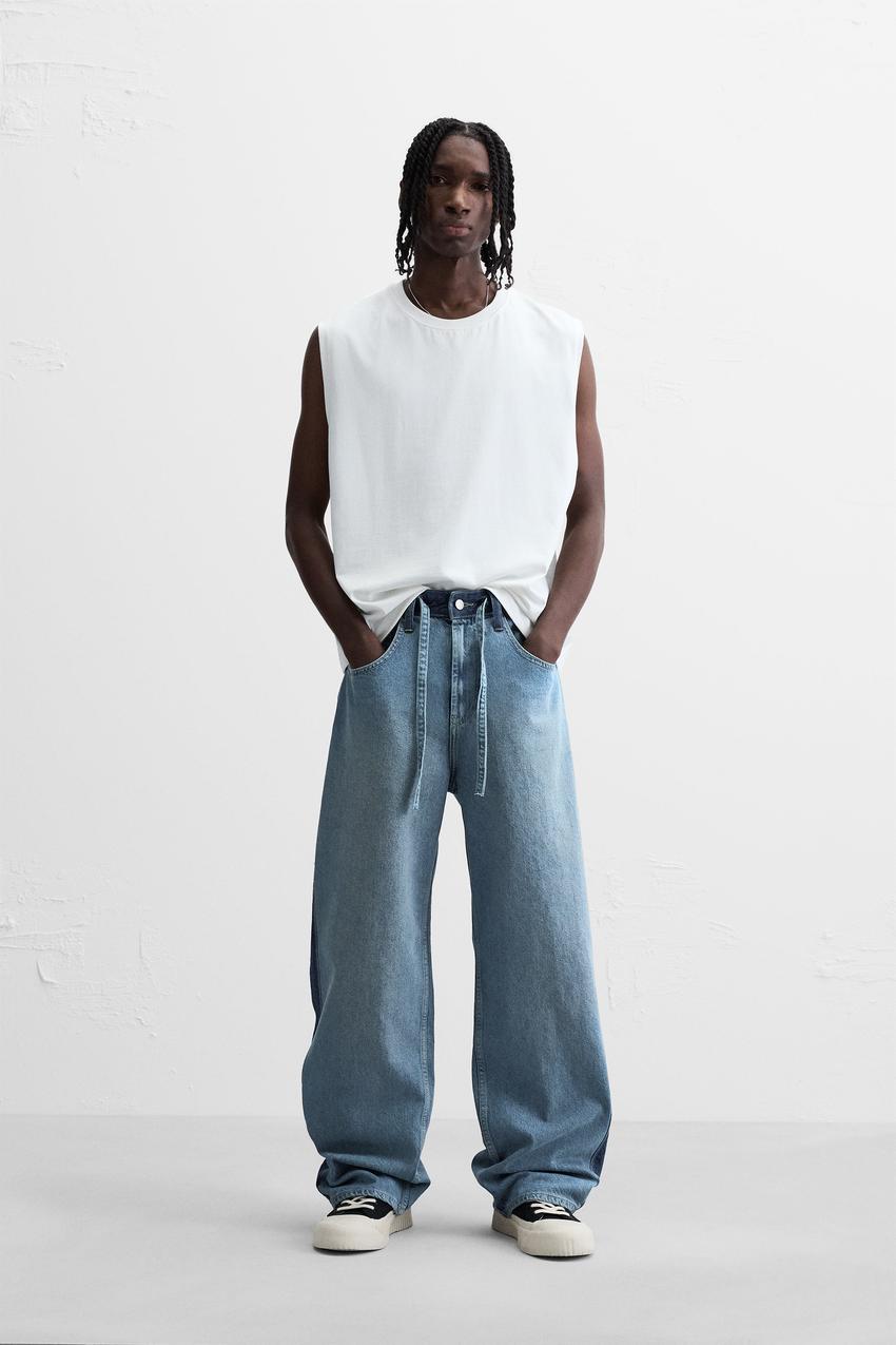 BAGGY FIT STRIPE JEANS - Blue | ZARA United States