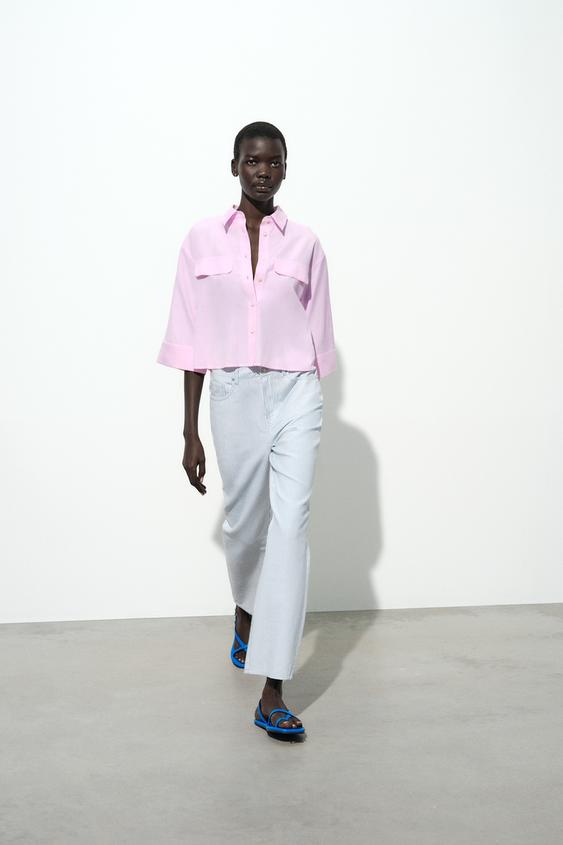 CAMISA CORTA OXFORD Rosa ZARA Chile