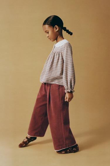 CORDUROY TROUSERS WITH CONTRAST LACE TRIM - Raspberry by Zara