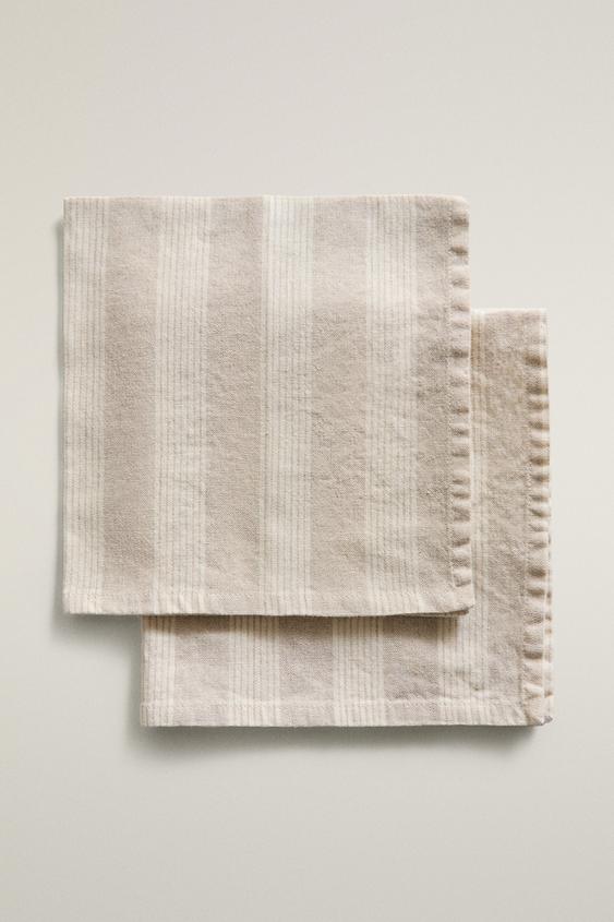 Zara PACK FADED LINEN STRIPED NAPKINS (PACK OF 2) - Beige - Image 0
