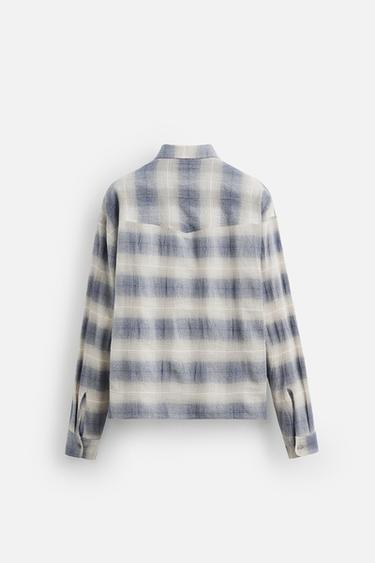CHEMISE STRUCTURE À CARREAUX - Bleu de Zara - Image 7