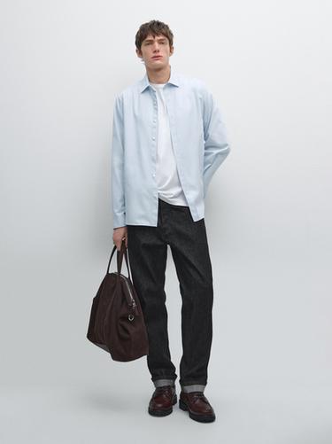 Zara Regular fit cotton blend shirt - Sky blue