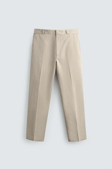 COTTON/LINEN STRAIGHT-LEG CHINO TROUSERS - Beige marl by Zara