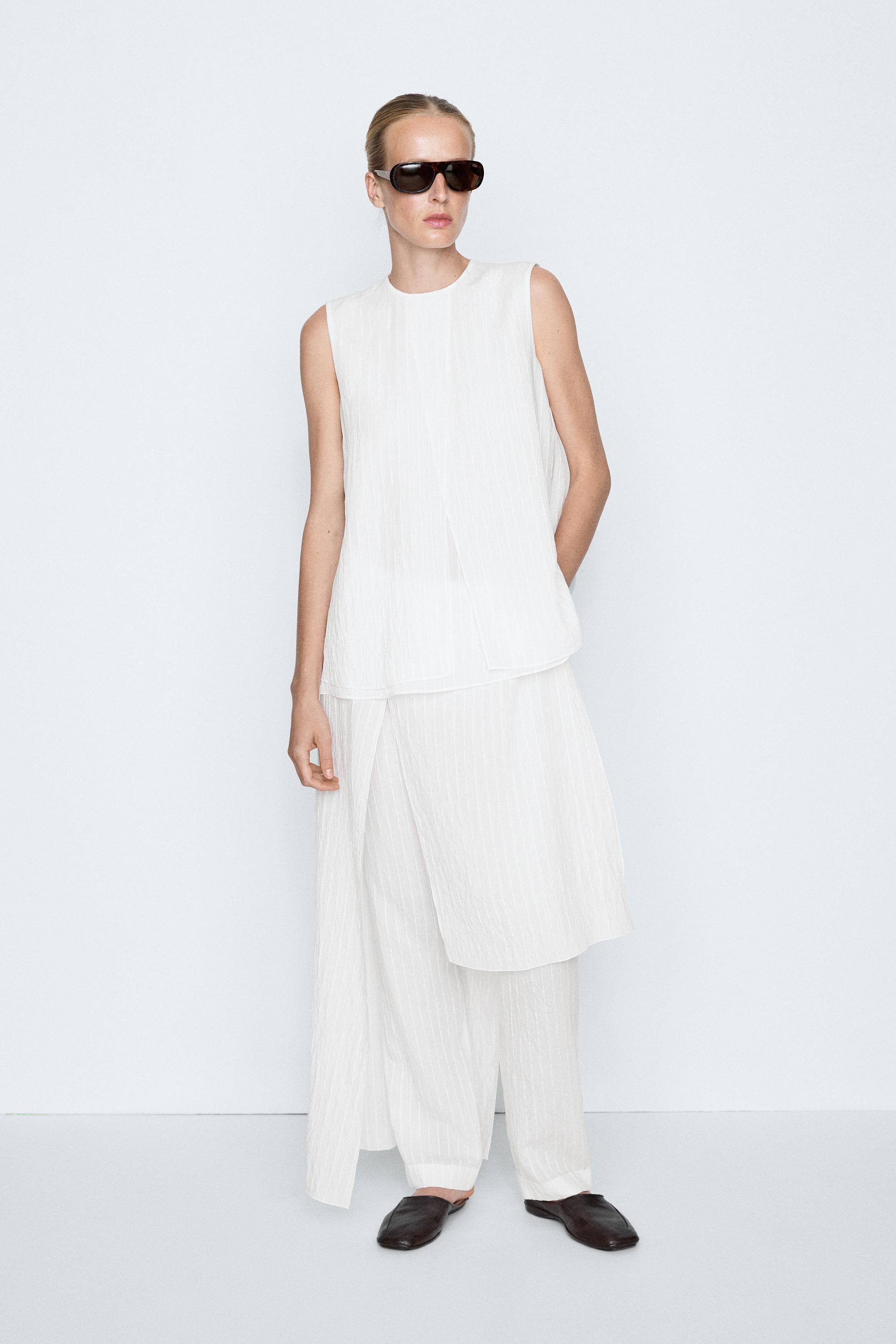 Flowing striped cape top - STUDIO — White