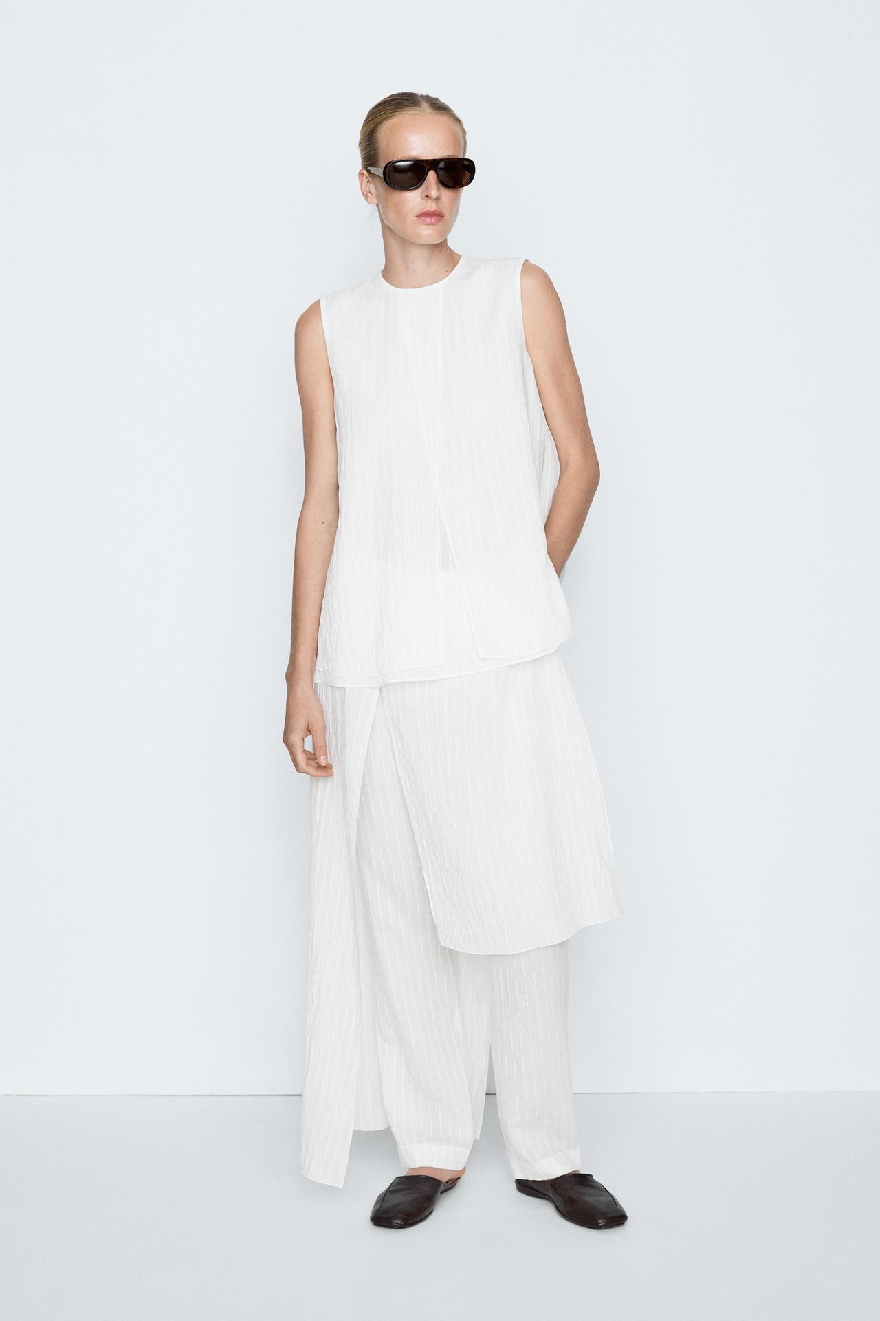 Flowing striped cape top - STUDIO — White