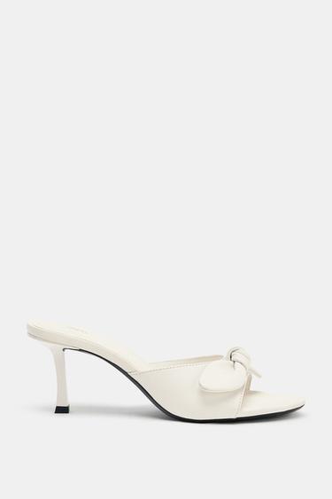 LEATHER BOW HEELED SANDALS - white by Zara