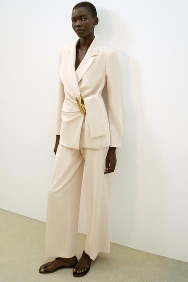 Zara DOUBLE-BREASTED BLAZER WITH BUCKLE - Ecru