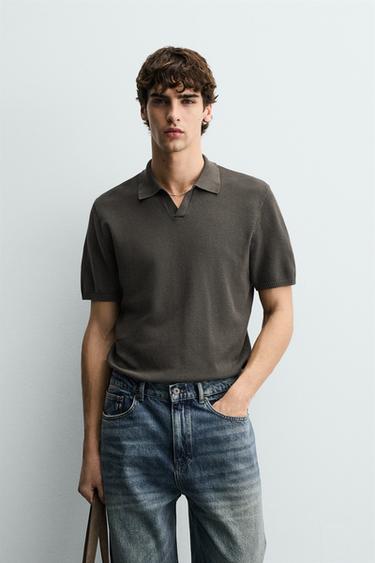 СТРУКТУРИРАНА ТРИКОТАЖНА БЛУЗА С ЯКИЧКА - Сивозелен от Zara