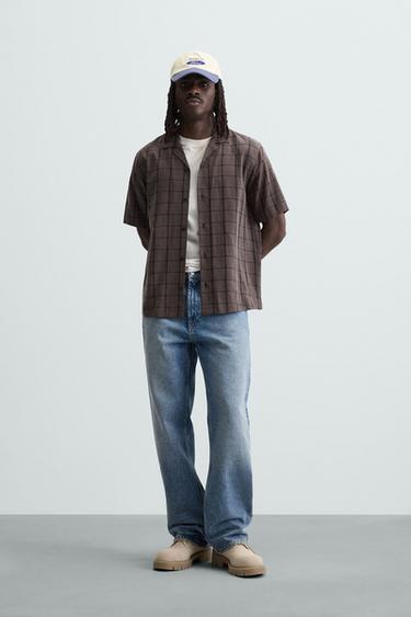 TEXTURED CHECK SHIRT - Brown by Zara - Image 0
