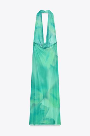 PRINTED TULLE MAXI DRESS - Greens by Zara - Image 4