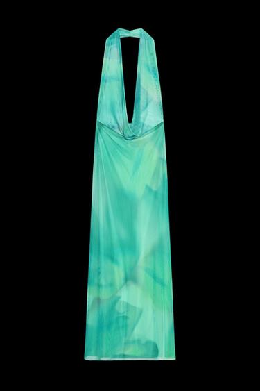 PRINTED TULLE MAXI DRESS - Greens by Zara - Image 0