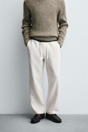 TEXTURED RELAXED FIT TROUSERS - Oyster-white by Zara