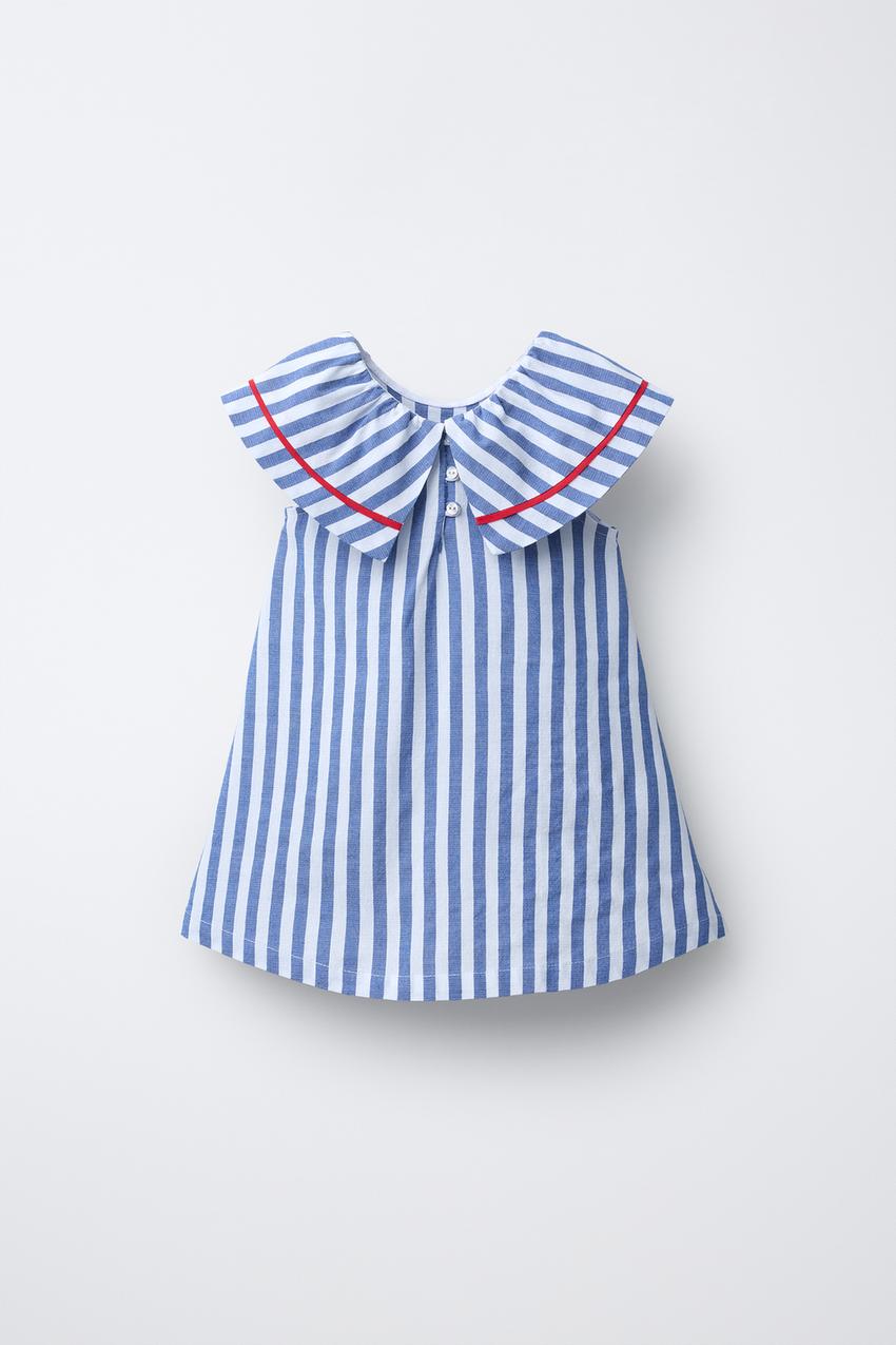 STRIPED DRESS WITH PIPING - Blue | ZARA United States