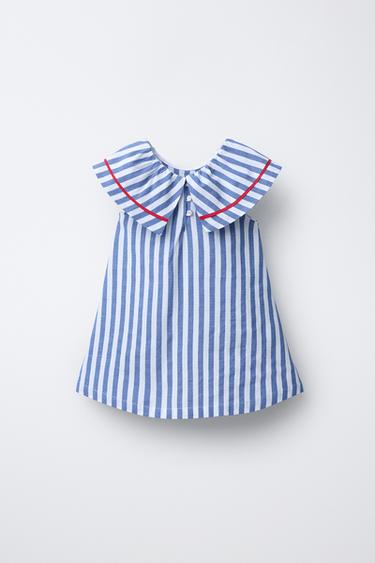 ROBE À RAYURES ET LISERÉS - Bleu de Zara