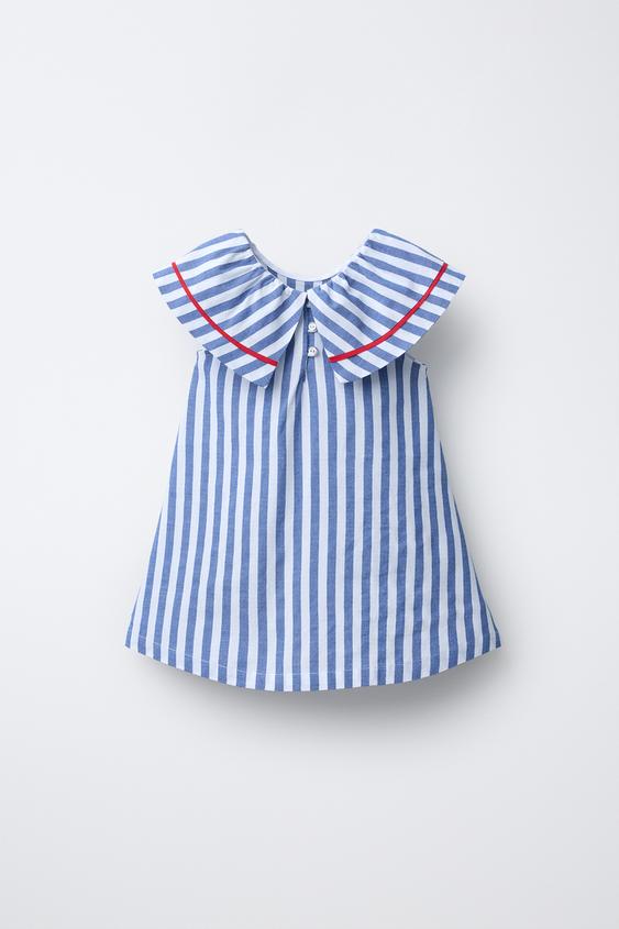 VESTIDO LISTRADO COM VIÉS - Azul da Zara - Imagem 0