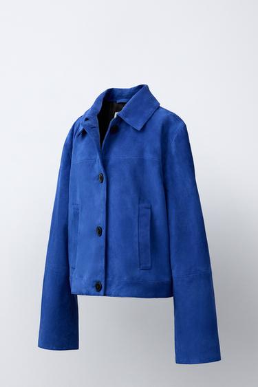 BLOUSON EN DAIM 100% CUIR - Bleu roi de Zara - Image 1
