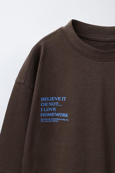 CONTRAST SLOGAN PRINT T-SHIRT - Chocolate by Zara - Image 2