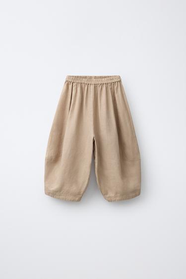 100% LINEN BALLOON TROUSERS - Light brown by Zara