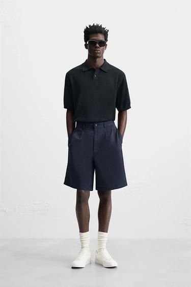POLO EN MAILLE SOIE ET LIN - Bleu marine foncé de Zara - Image 0