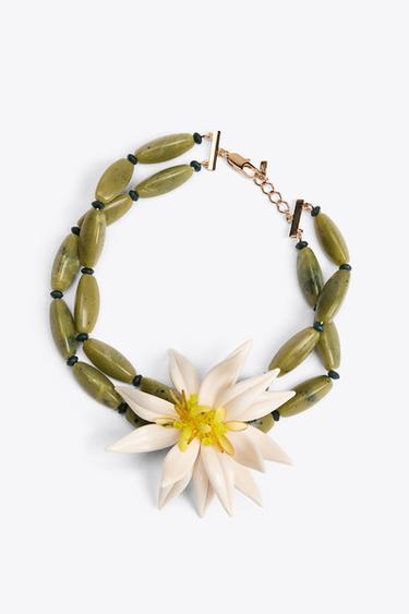 BEADED FLORAL NECKLACE - Green by Zara - Image 0
