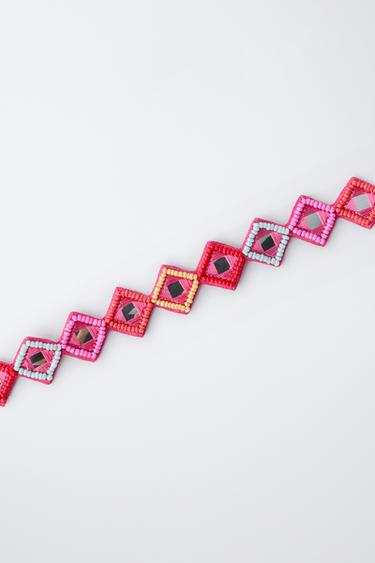 BEADED & MIRROR CHOKER - Fuchsia by Zara - Image 1