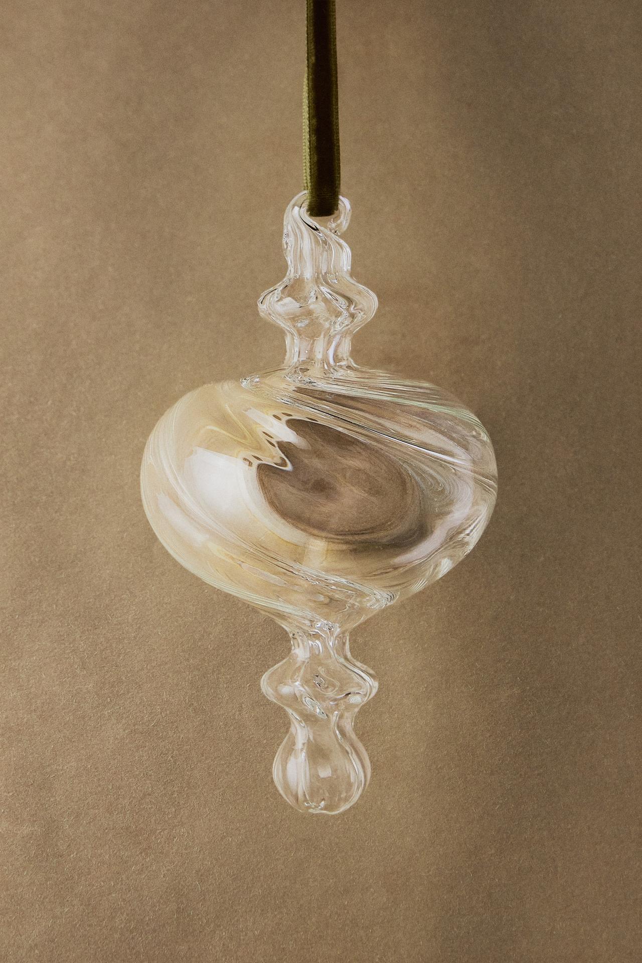 GLASS SPINNING TOP CHRISTMAS TREE DECORATION — Transparent
