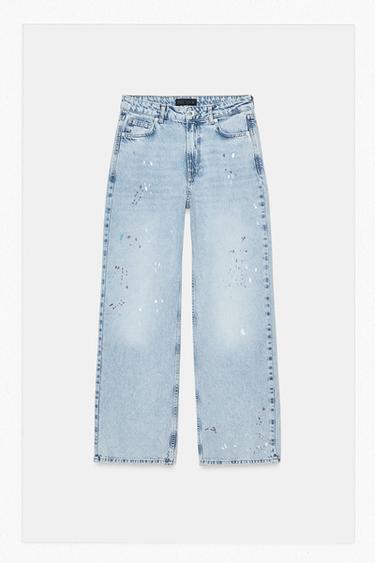 Z1975 LOOSE MID-WAIST PAINT-EFFECT JEANS - Light blue by Zara